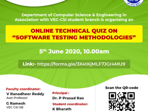 Online technical quiz on "Software Testing Methodologies" on 5th June